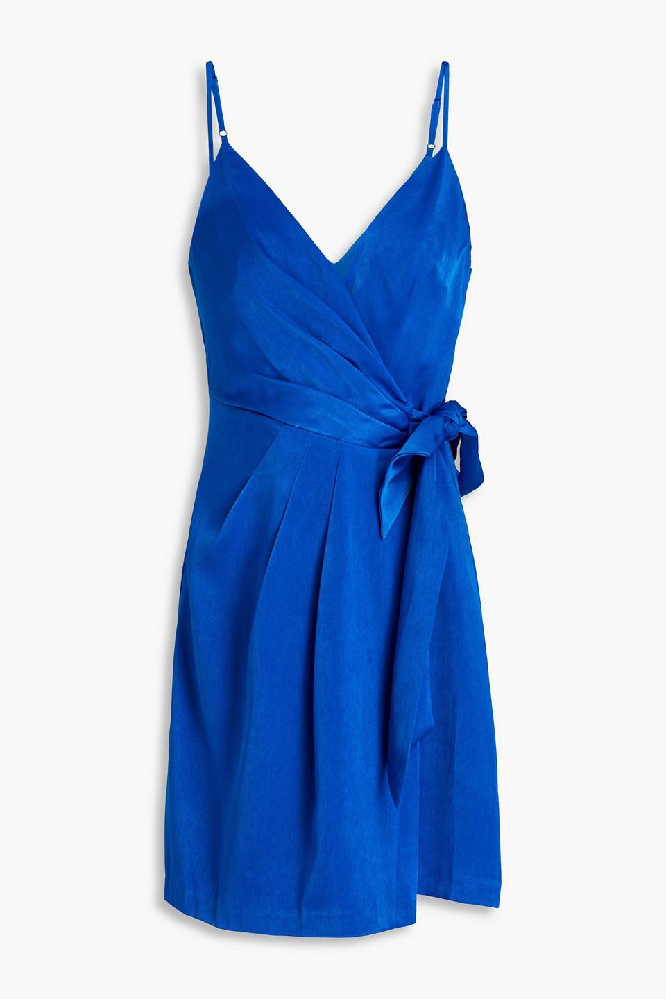 Pleated satin mini wrap dress