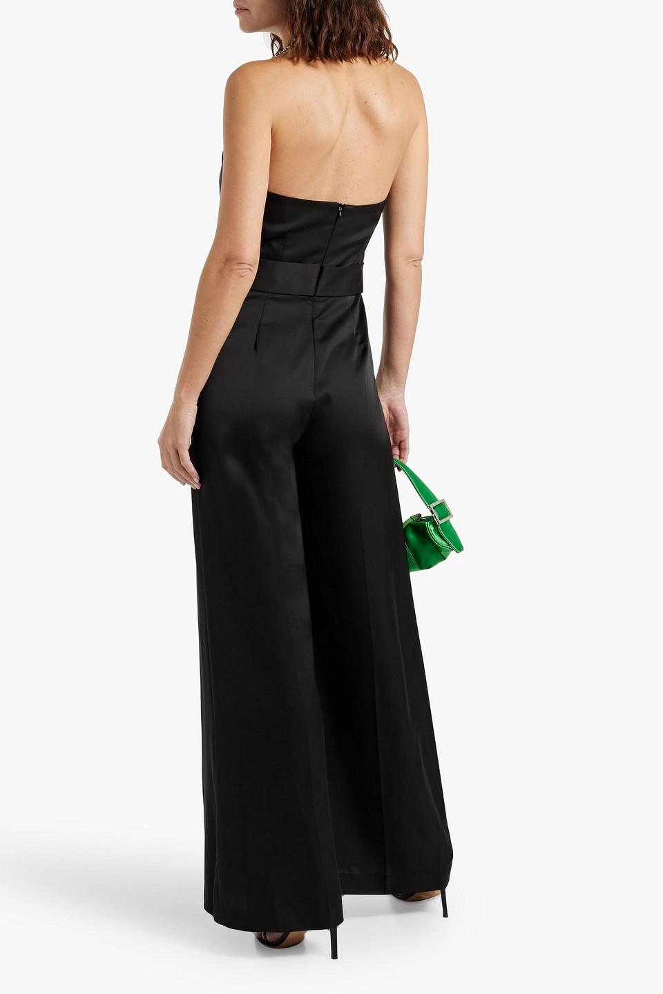 Kani crystal-embellished satin-crepe wide-leg halterneck jumpsuit