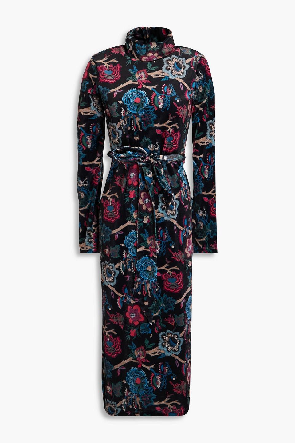 Piper floral-print stretch-velvet midi dress