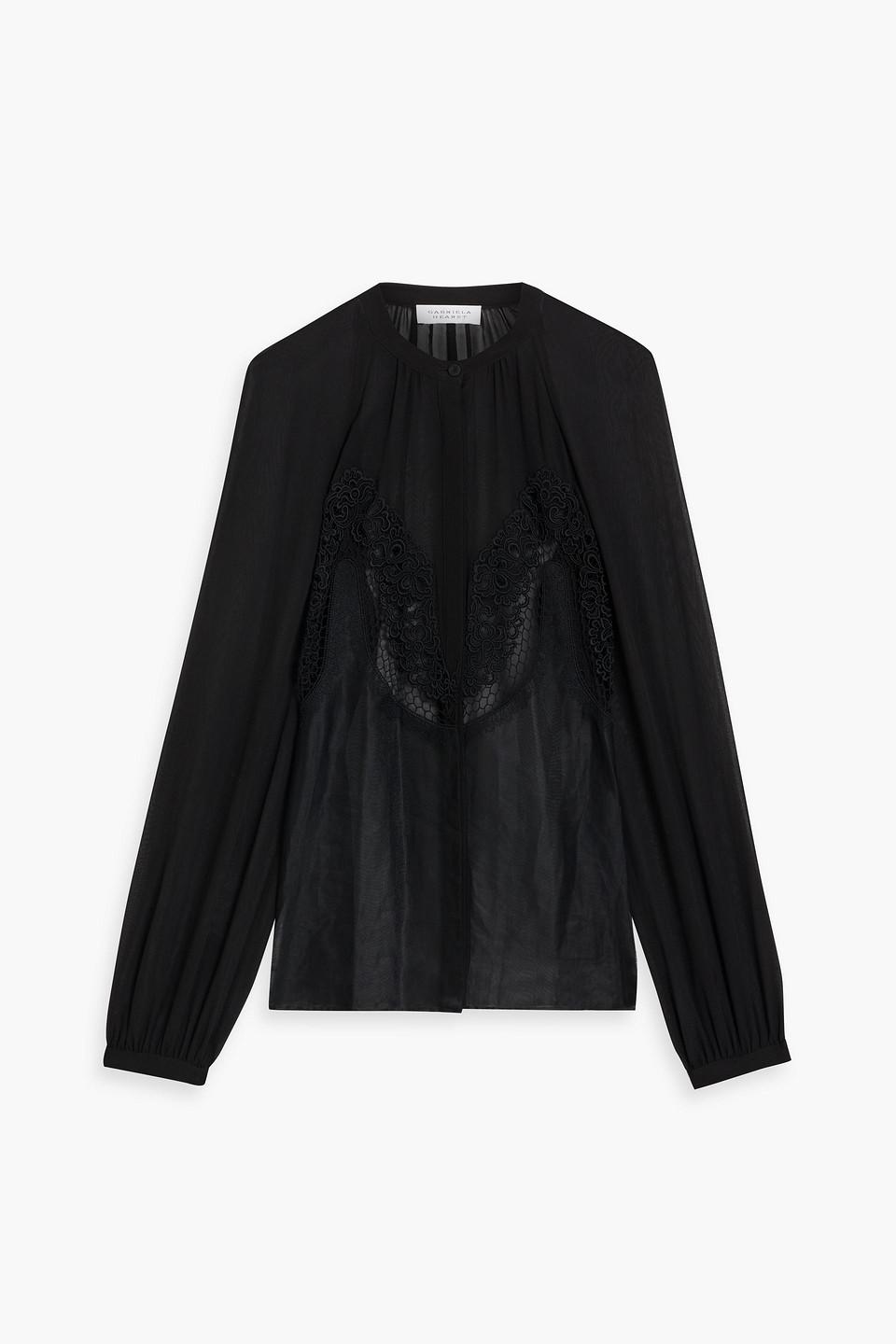 Gia lace-paneled silk-georgette blouse