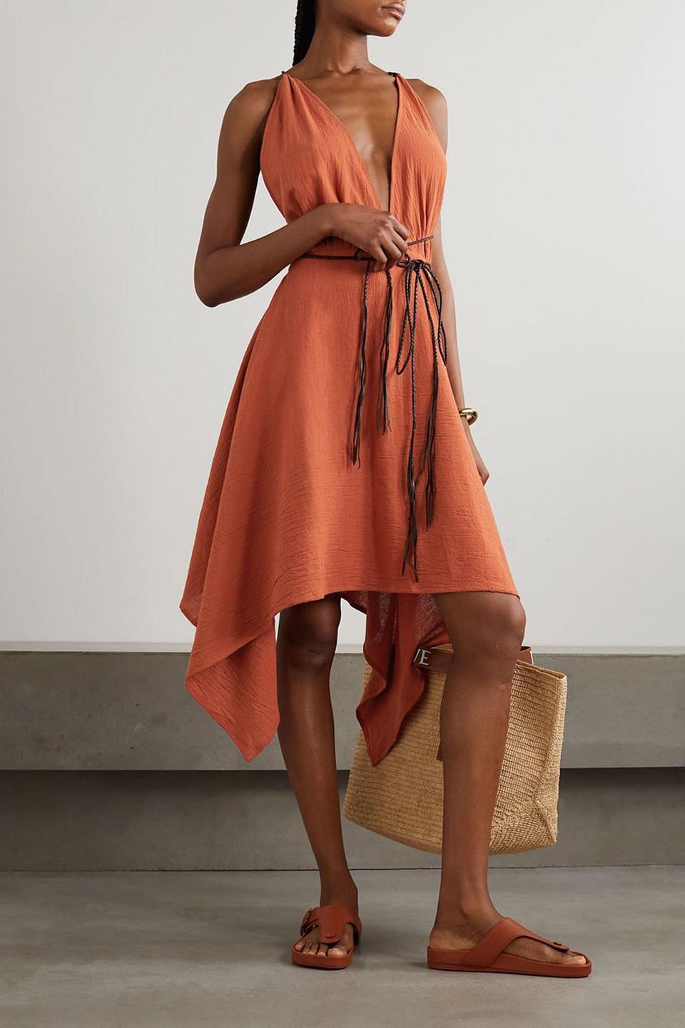 Charki leather-trimmed cotton-gauze dress