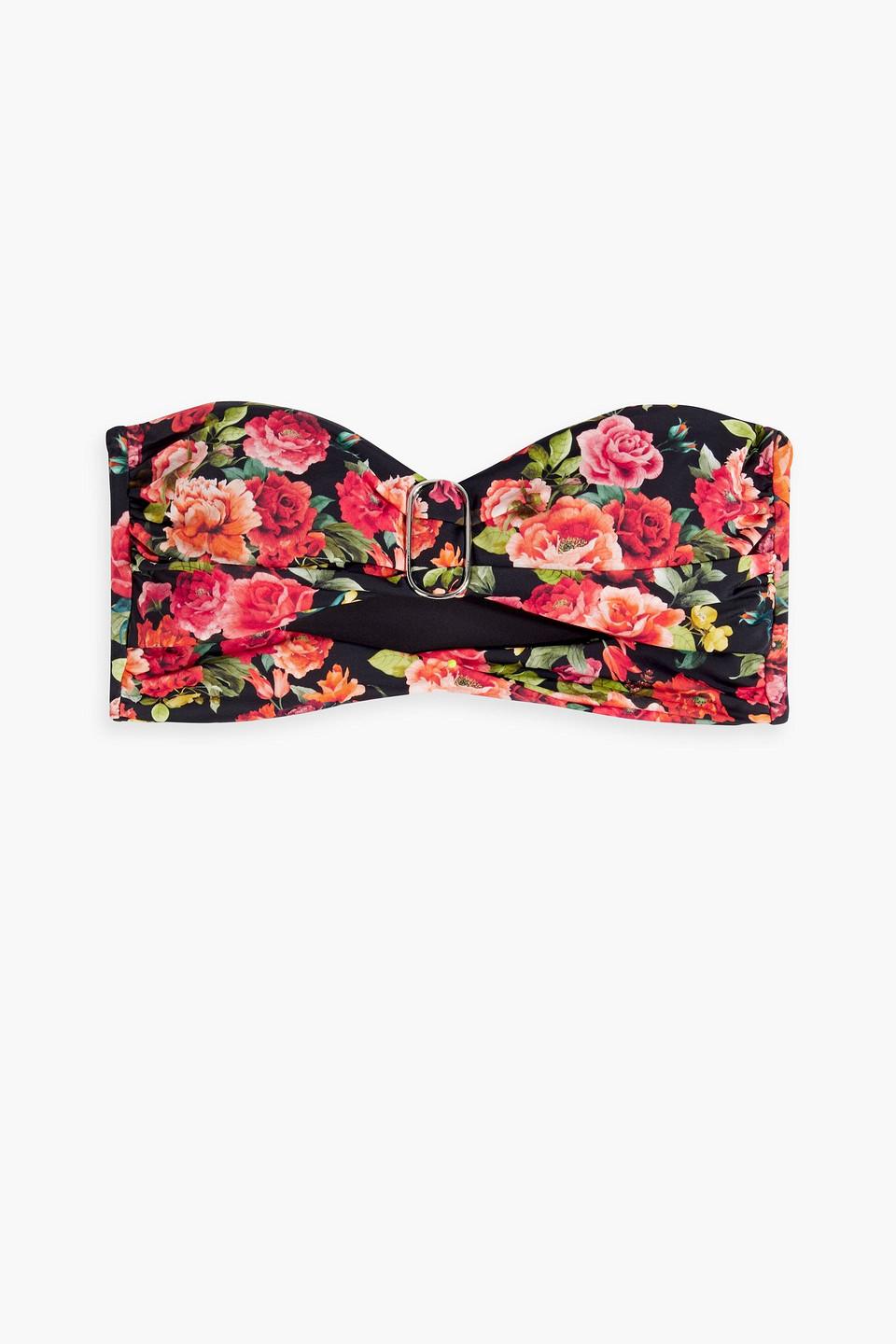 Cutout floral-print bandeau bikini top