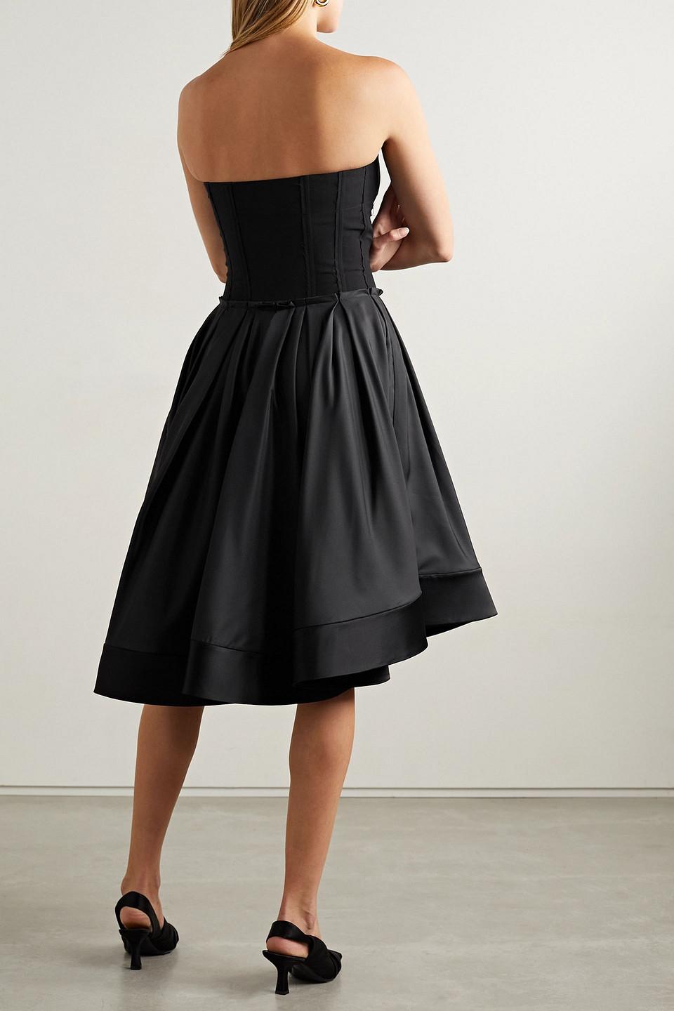 Strapless wool-blend jersey and taffeta dress