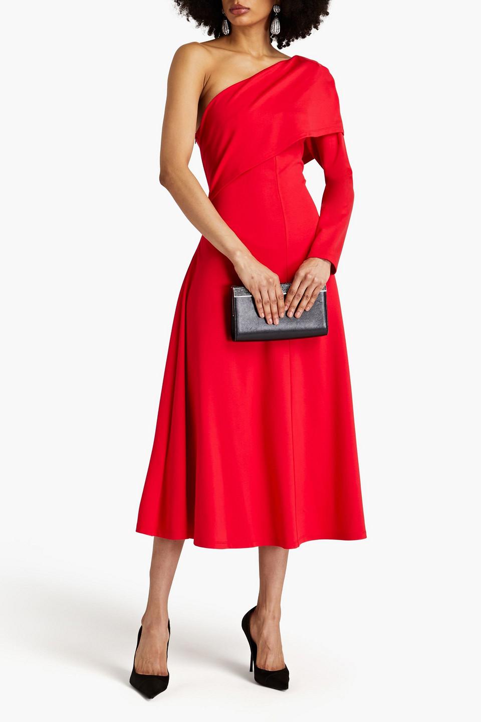 One-sleeve stretch-jersey midi dress