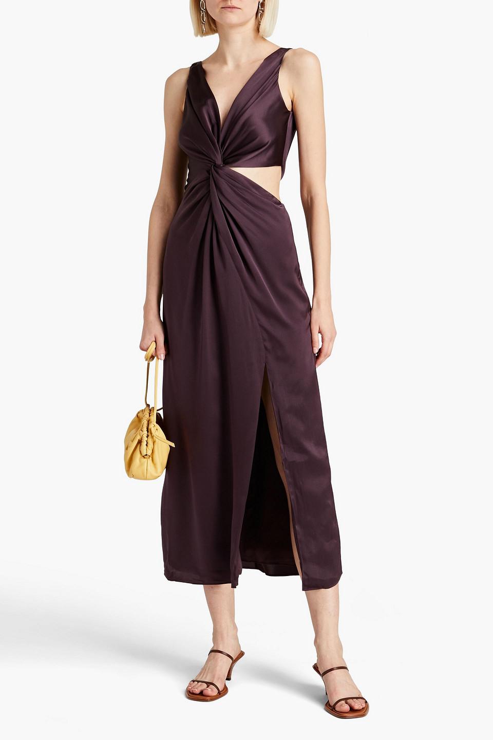 Josephine twist-front cutout silk-satin crepe midi dress