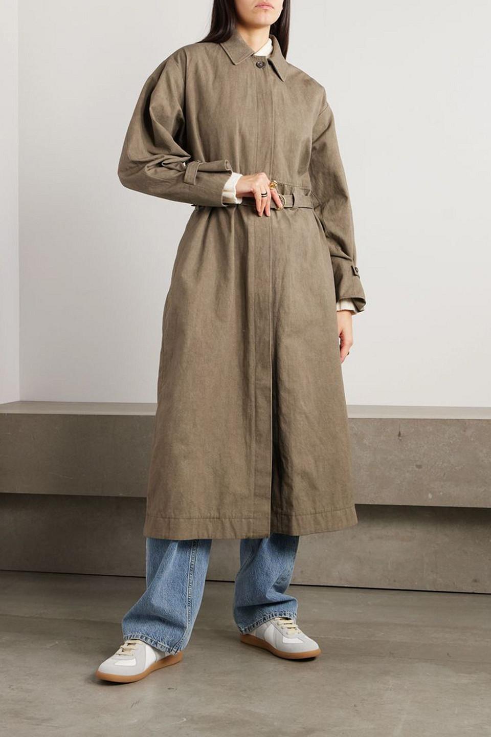 Belted cotton and linen-blend trench coat