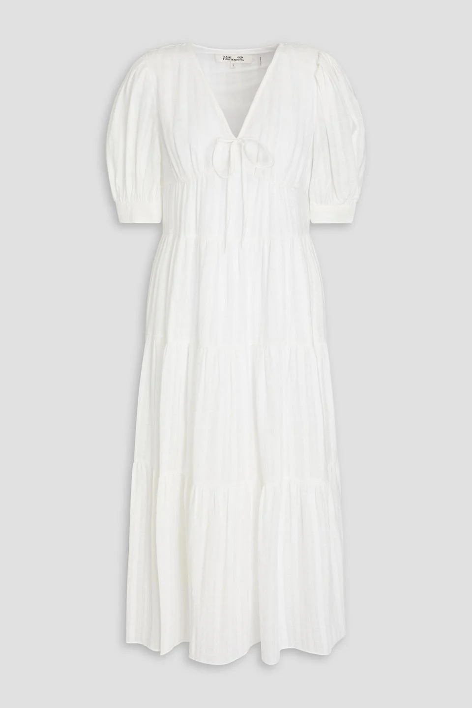 Carice bow-detailed tiered cotton-jacquard midi dress