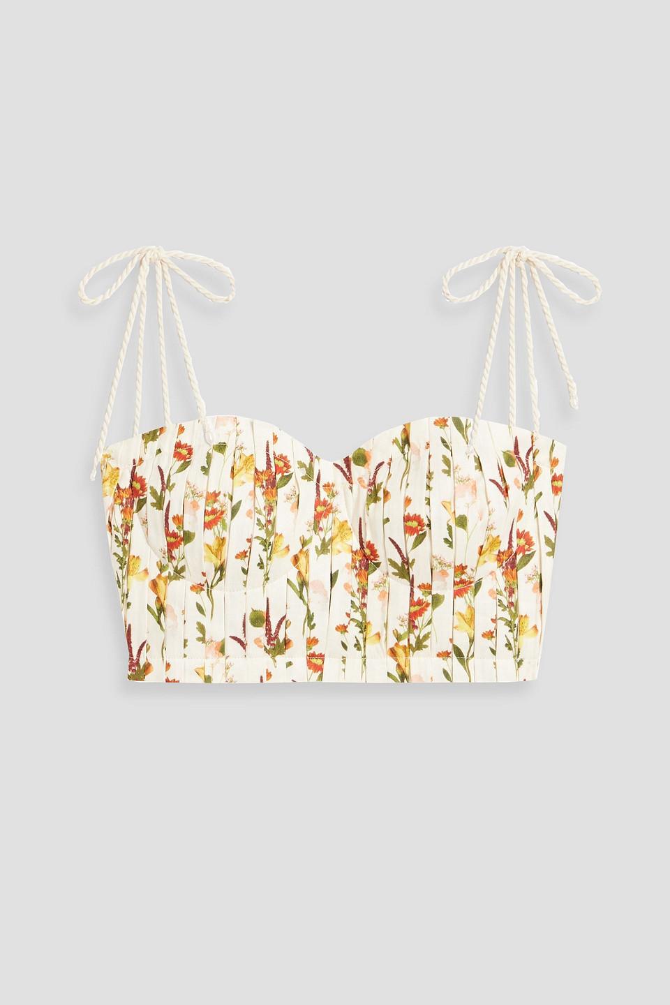 Moringa Clementina cropped pleated floral-print linen bustier top