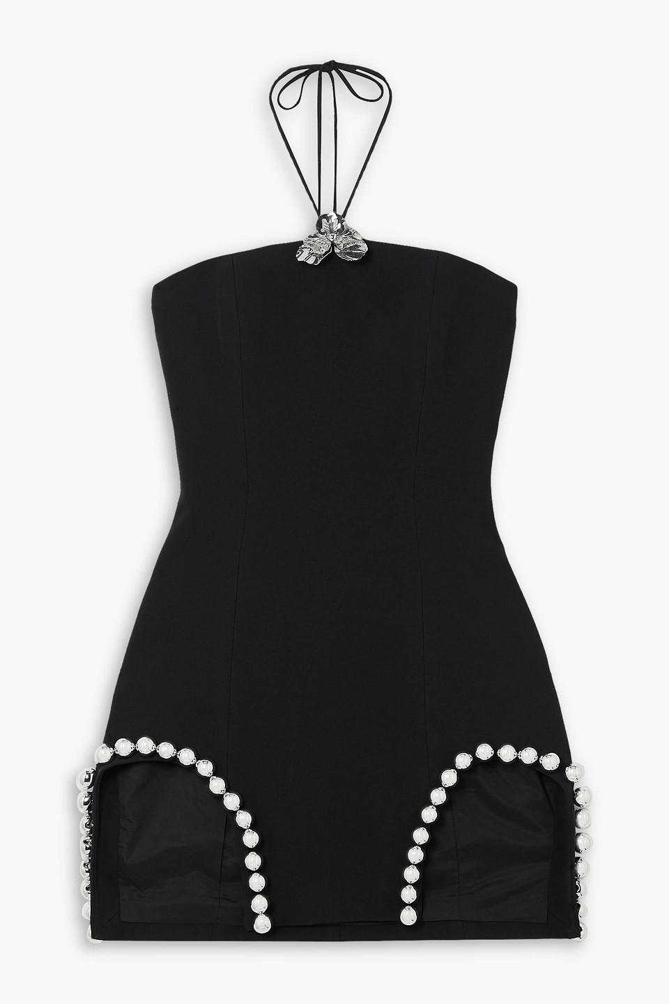 Embellished cady halterneck mini dress