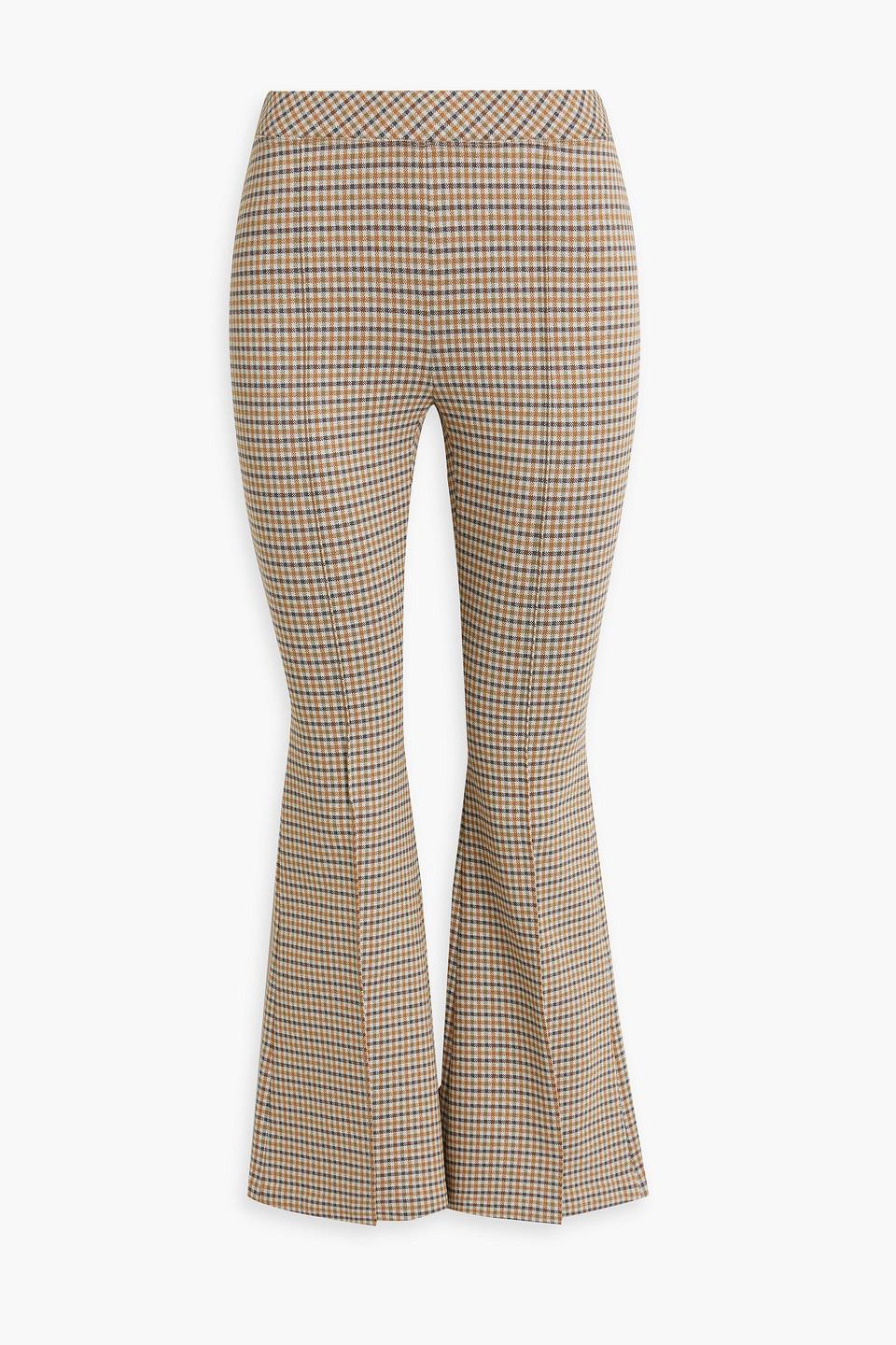 Cropped checked knitted flared pants