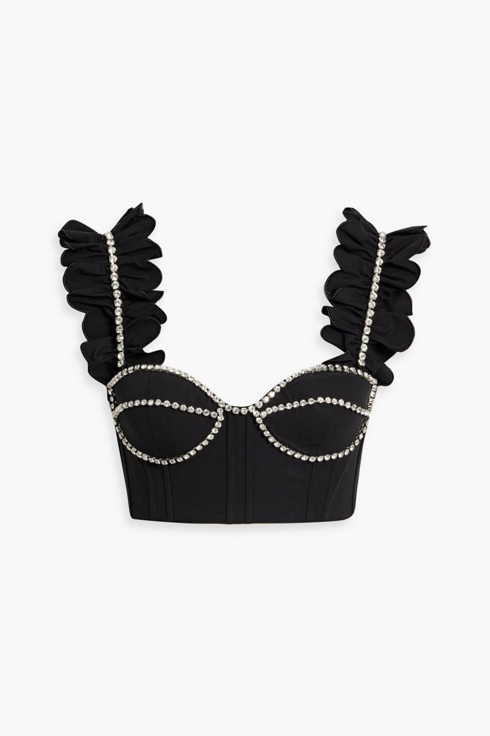 Cropped crystal-embellished cotton-poplin bustier top