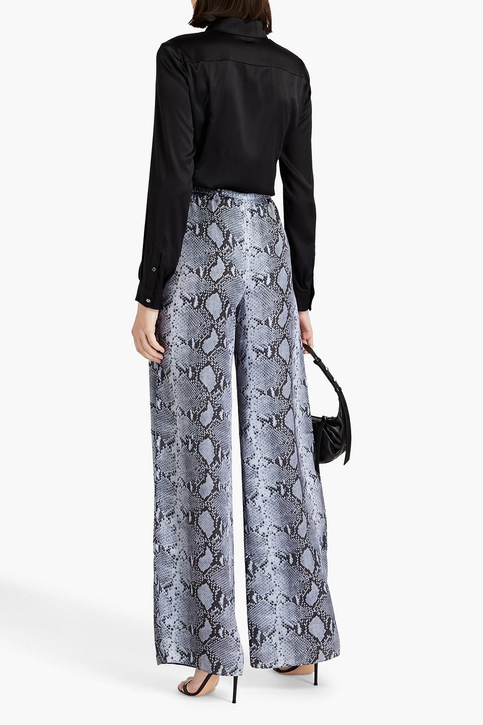 Snake-print satin wide-leg pants