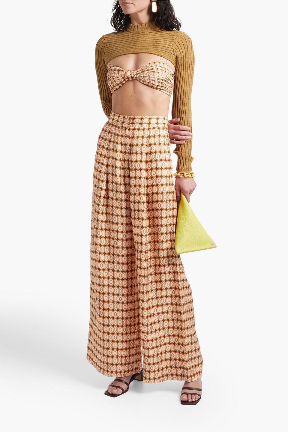 Rhodha pleated printed silk-crepe wide-leg pants