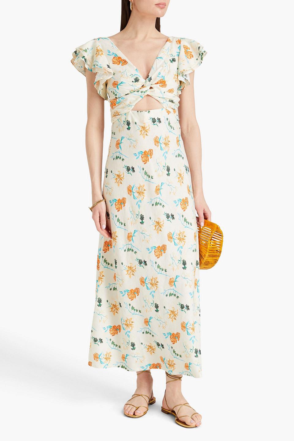 The Renata cutout floral-print linen-blend maxi dress