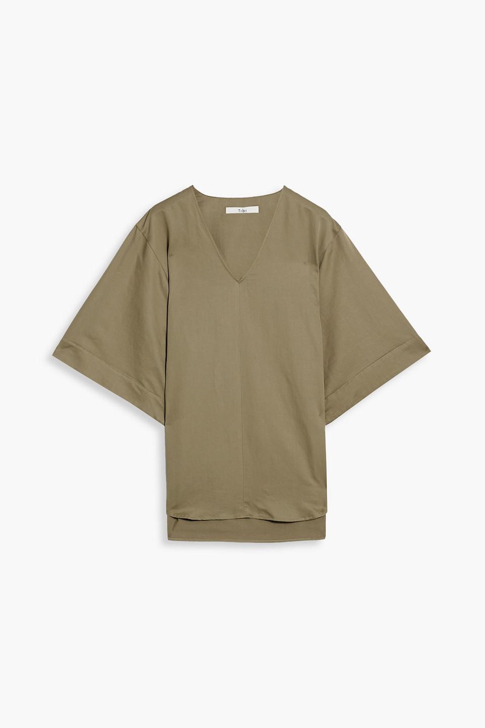 Cotton and linen-blend sateen top