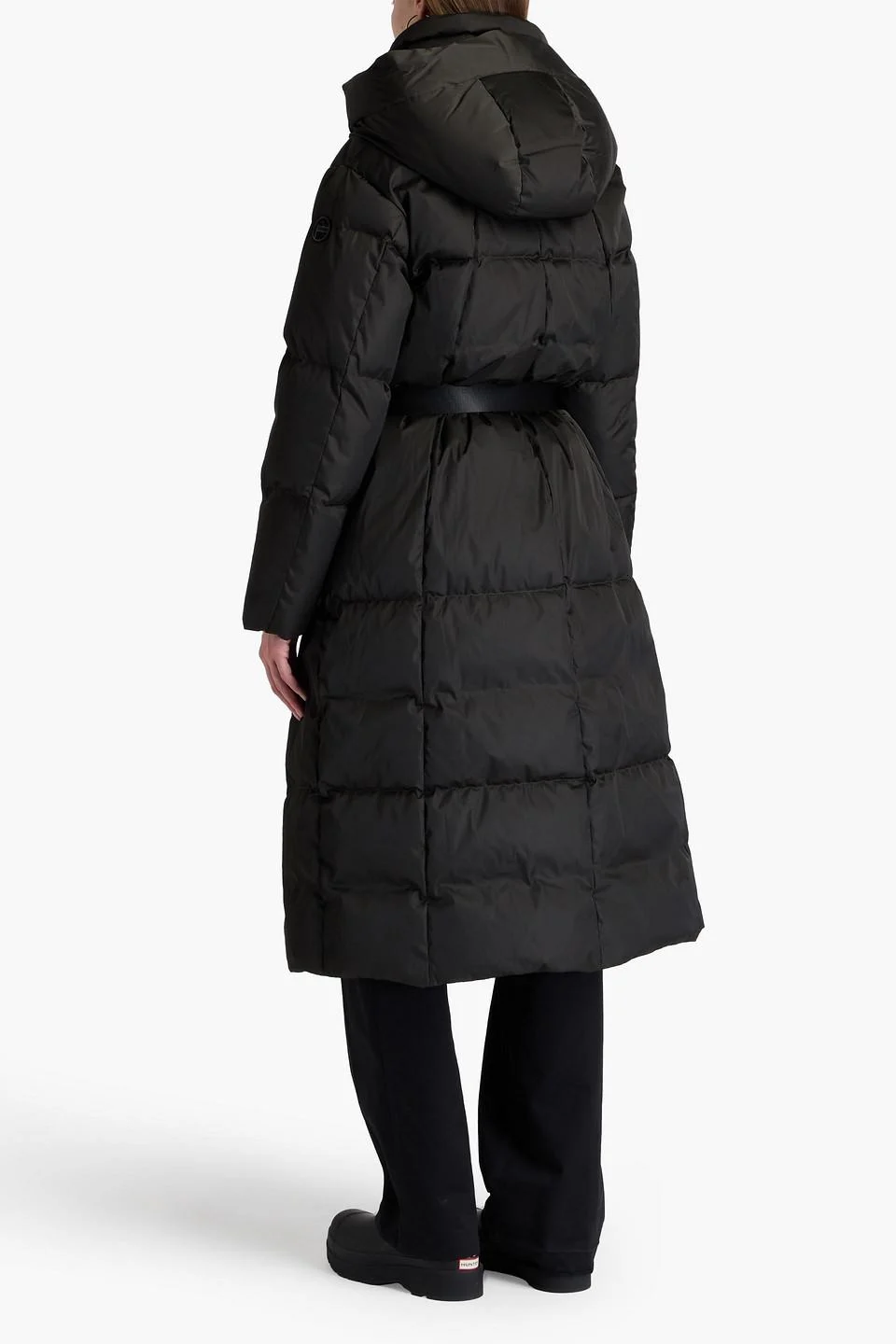 Quilted shell hooded down coat