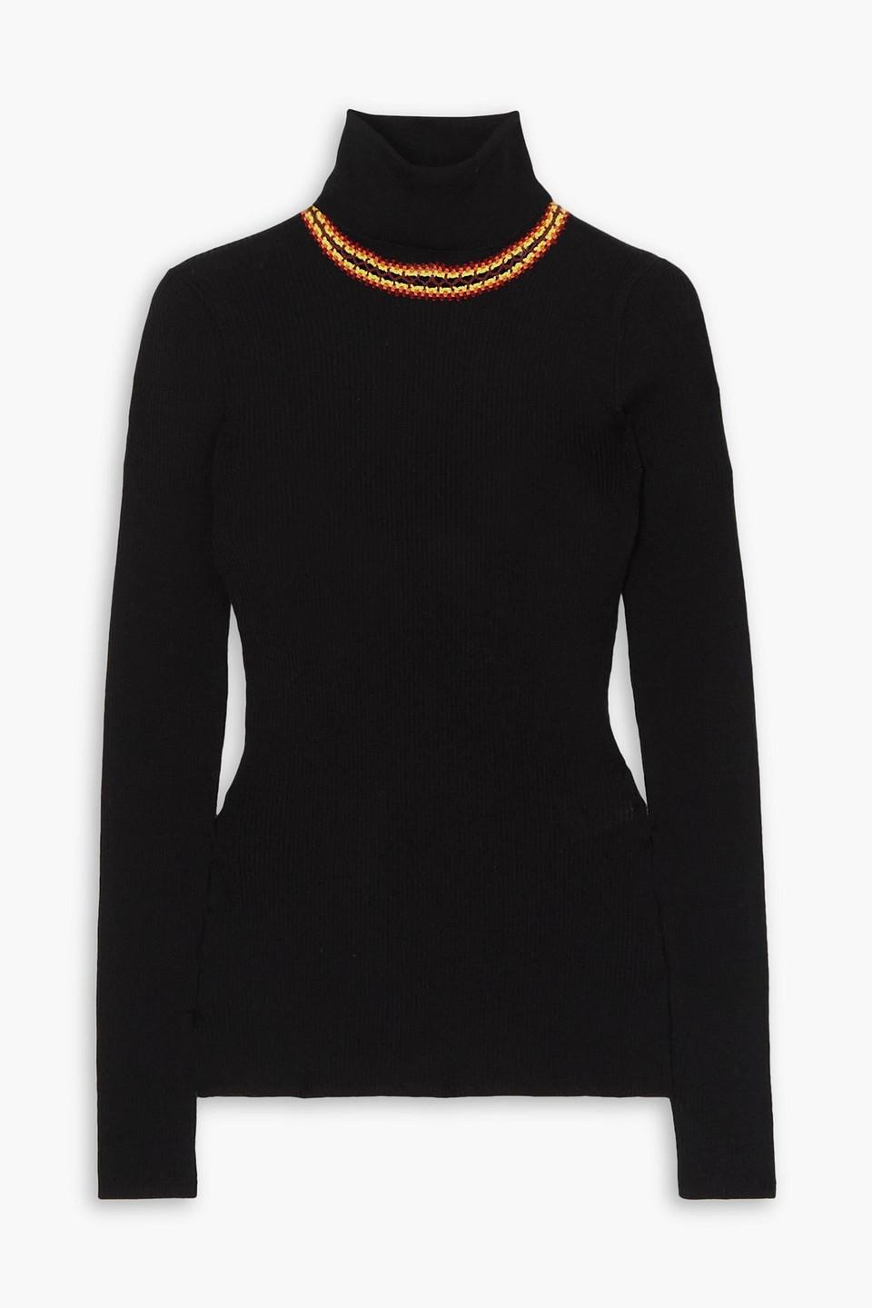 Ria crochet-trimmed merino wool turtleneck sweater