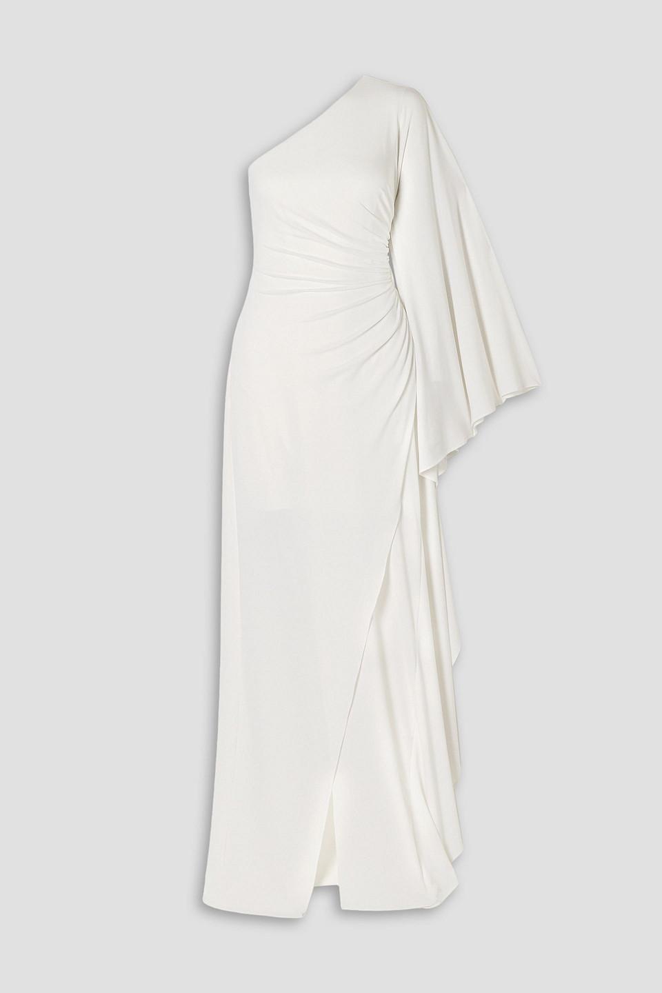 Ellen one-sleeve draped stretch-jersey gown