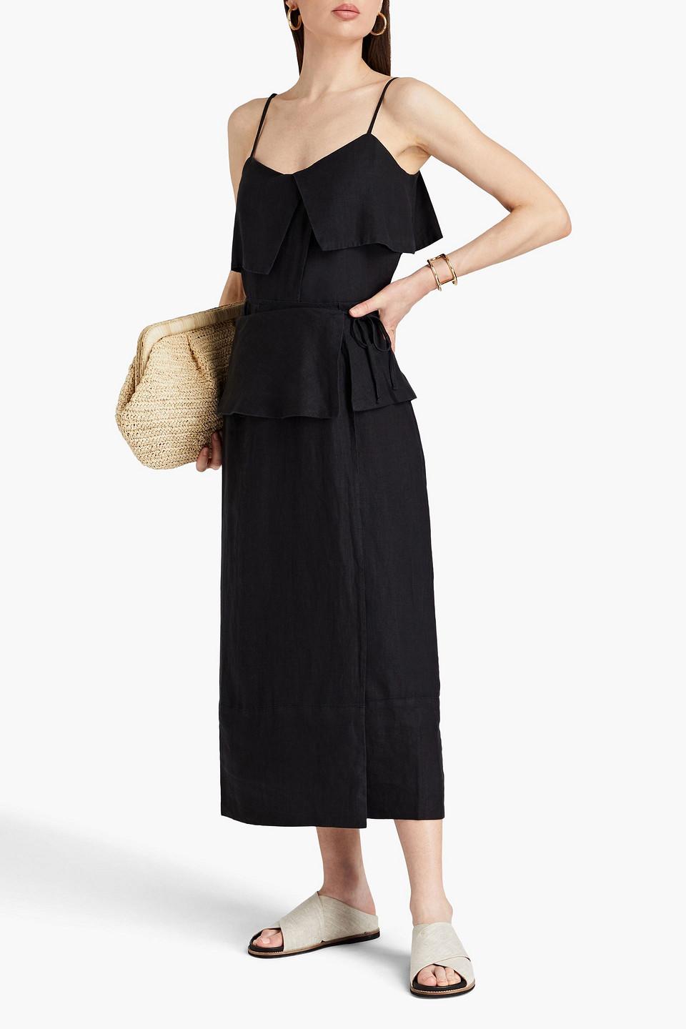 Malinos ruffled linen midi wrap skirt