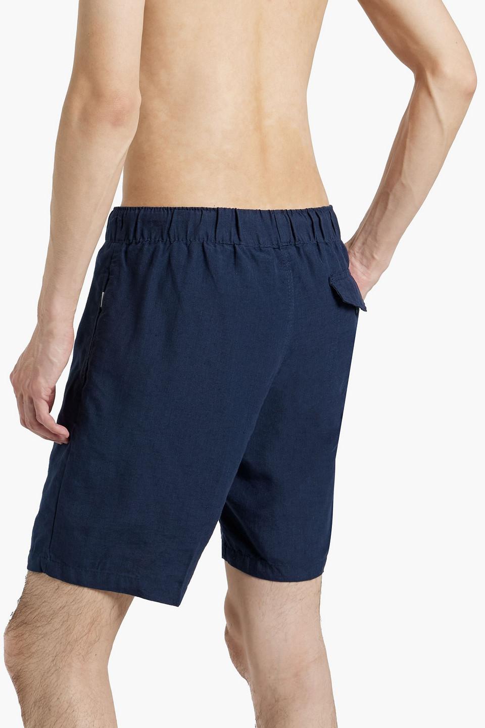 Mid-length linen-blend swim shorts