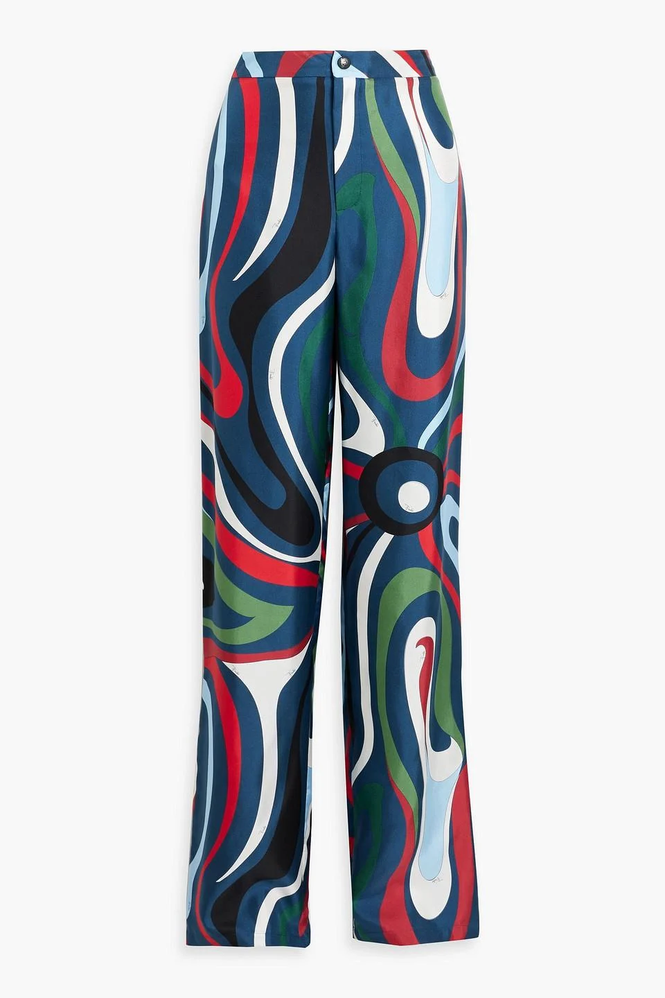 Printed silk-twill wide-leg pants