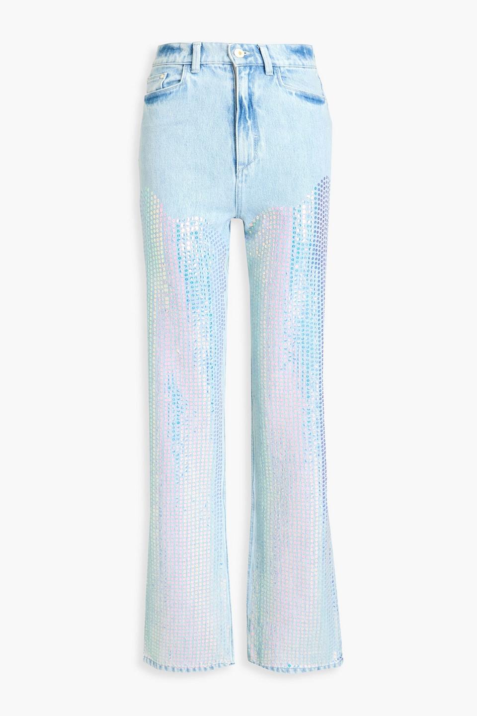 Rose sequined high-rise straight-leg jeans