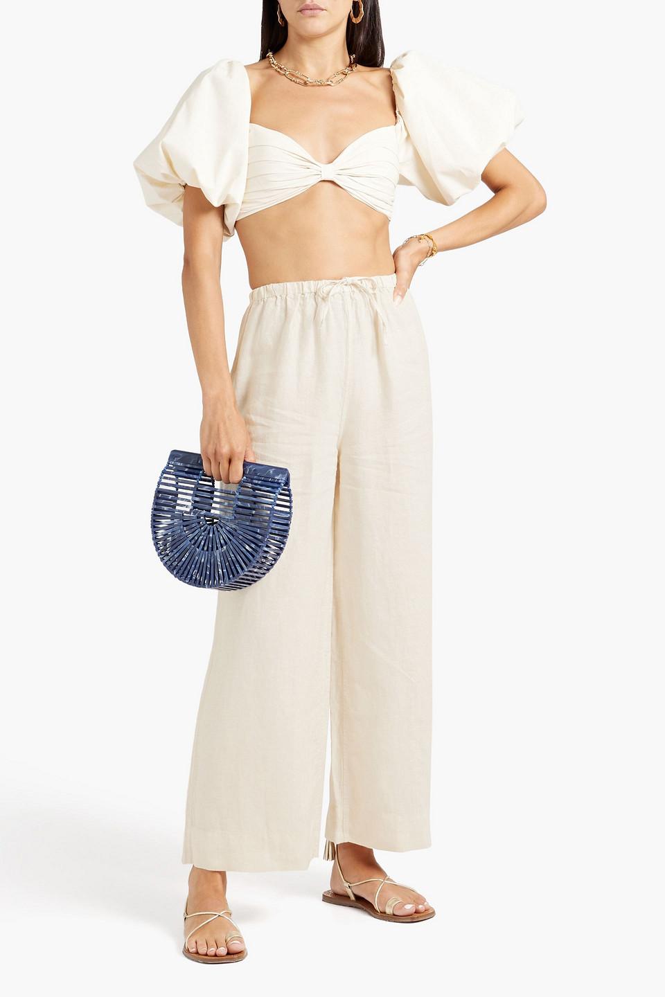 Linen-gauze wide-leg pants