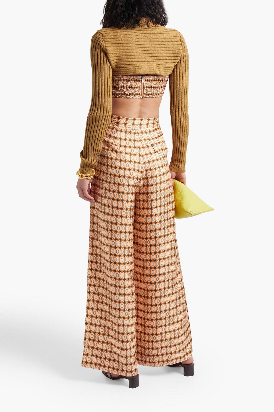 Rhodha pleated printed silk-crepe wide-leg pants