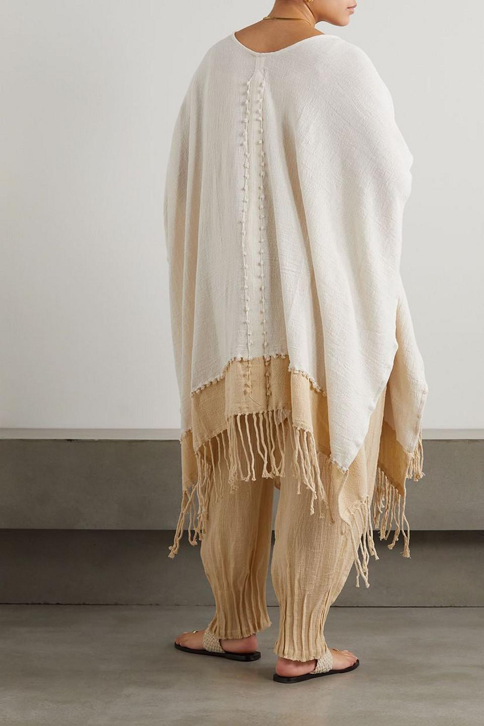 Wanpu fringed two-tone cotton-gauze coverup