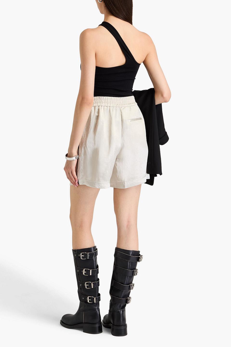 Pleated crinkled crepe-satin shorts