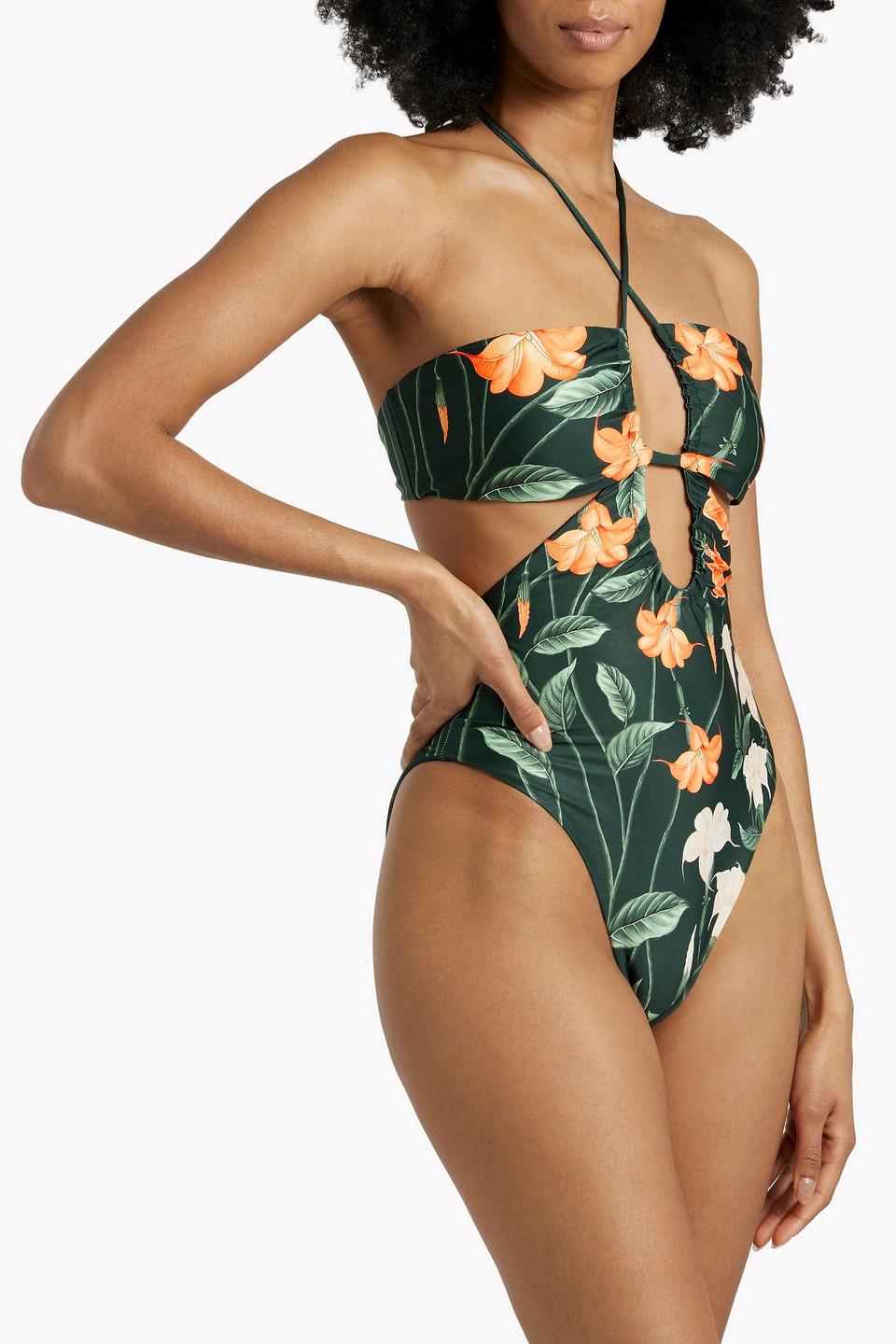 Mejorana Sabanero Nocturno cutout floral-print halterneck swimsuit