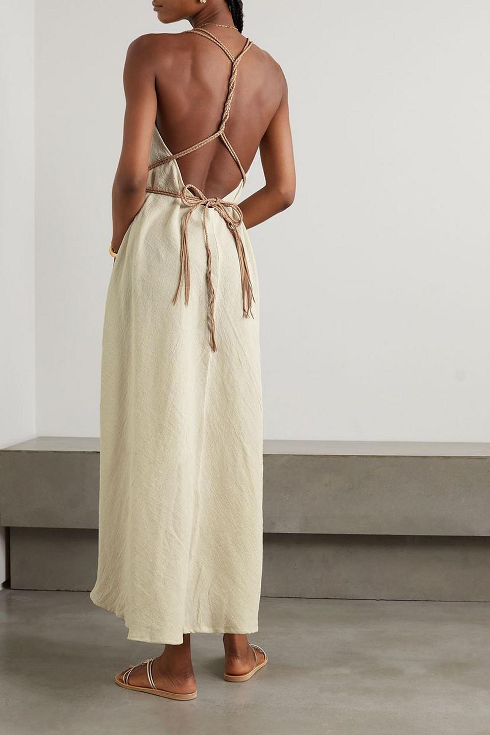 Mahahual leather-trimmed cotton-gauze maxi dress