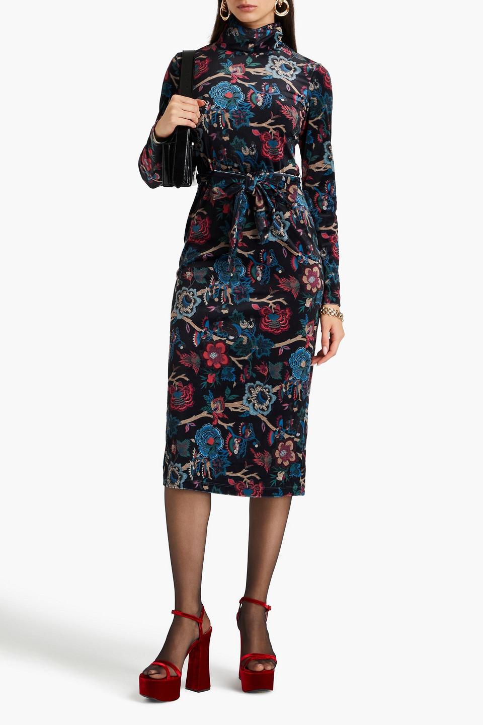 Piper floral-print stretch-velvet midi dress