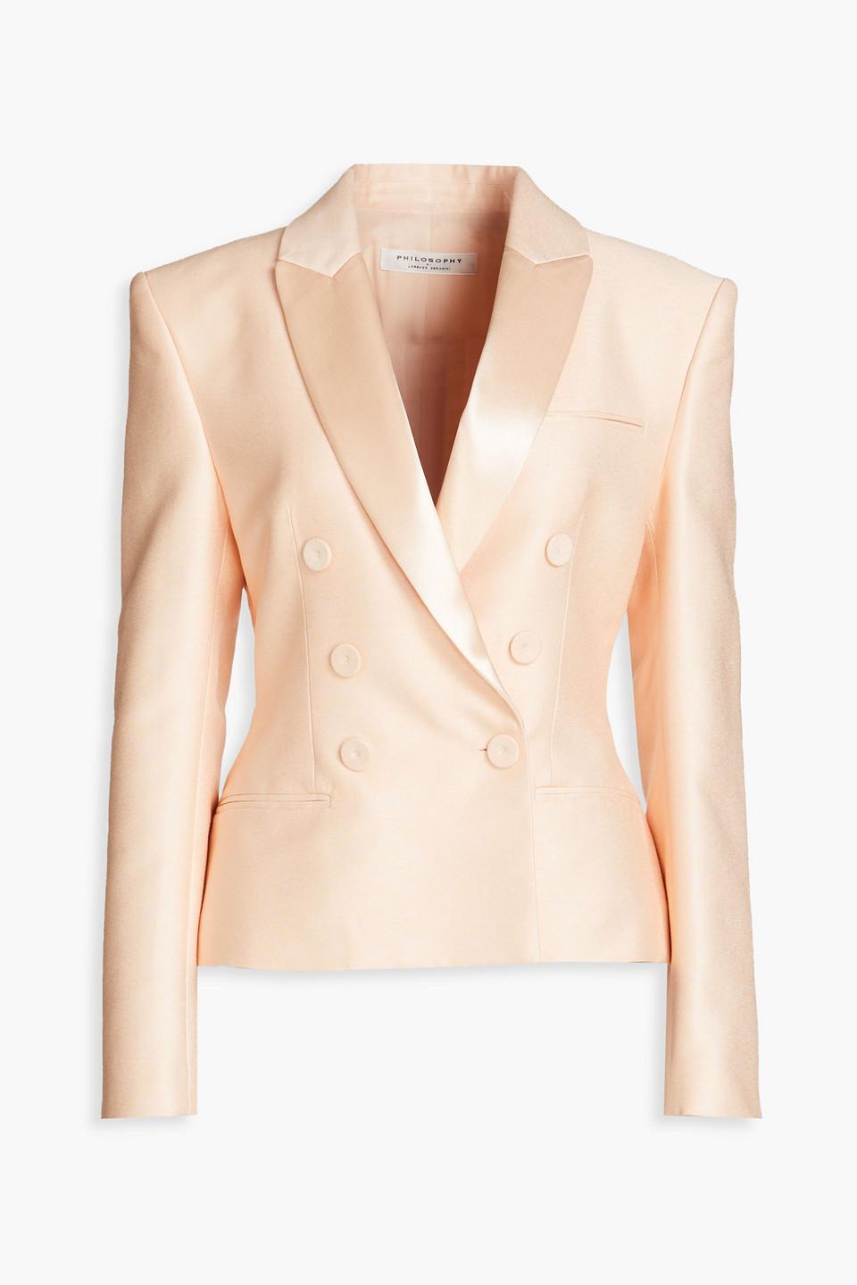 Double-breasted satin-trimmed twill blazer