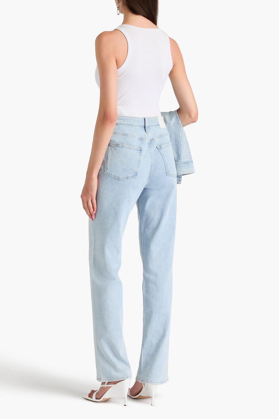 Liam crystal-embellished high-rise straight-leg jeans