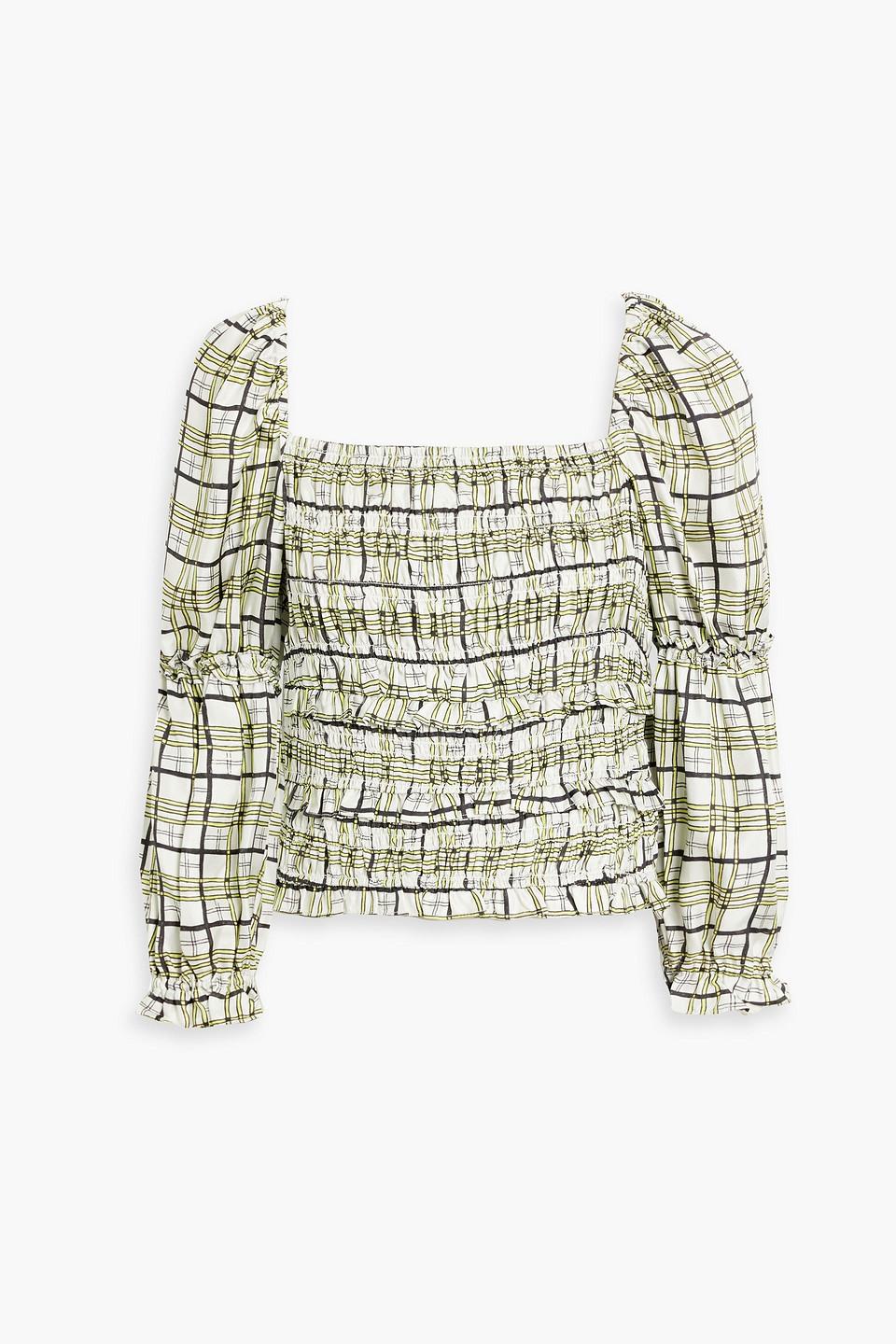 Sorana shirred checked silk-twill top