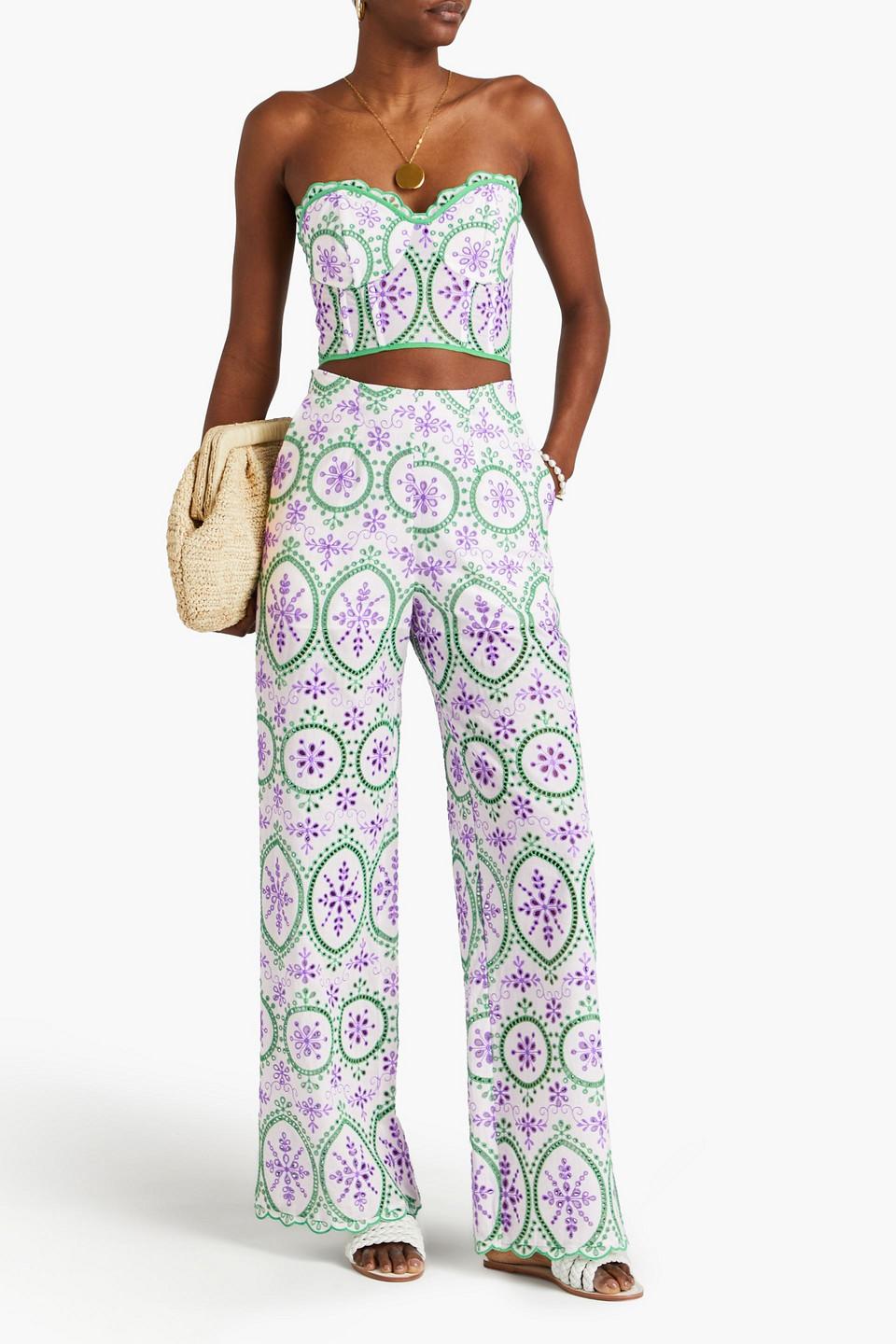 Brigid scalloped broderie anglaise cotton-blend wide-leg pants