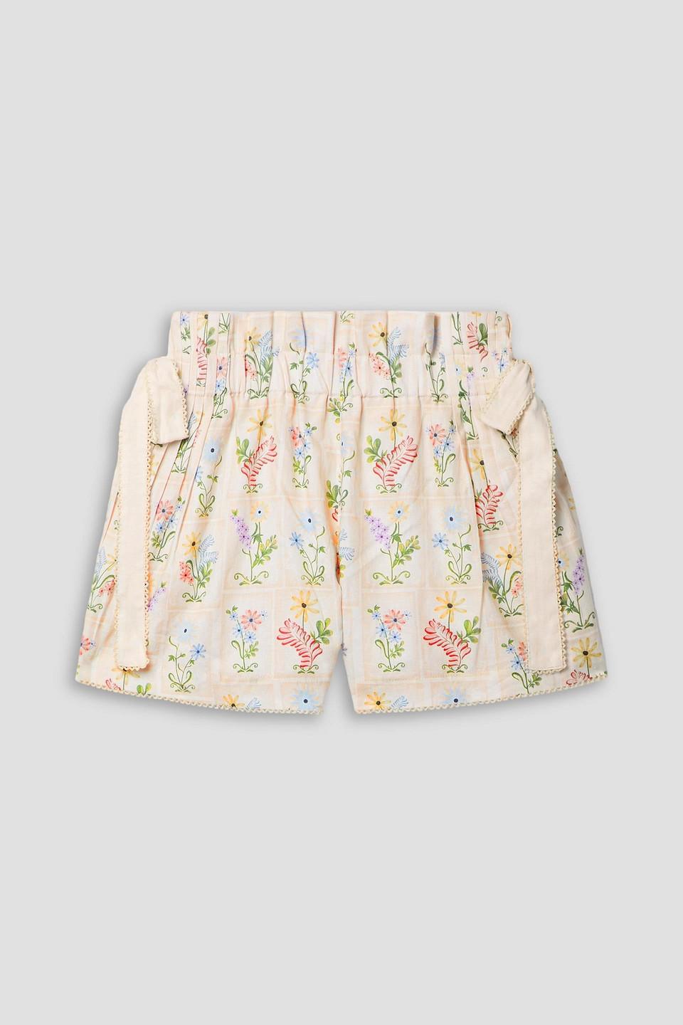 Janeiro Pradera bow-detailed floral-print linen-gauze shorts