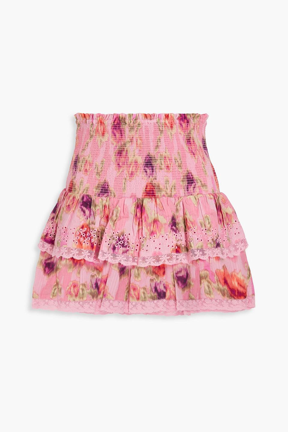 Walker tiered floral-print cotton-jacquard mini skirt