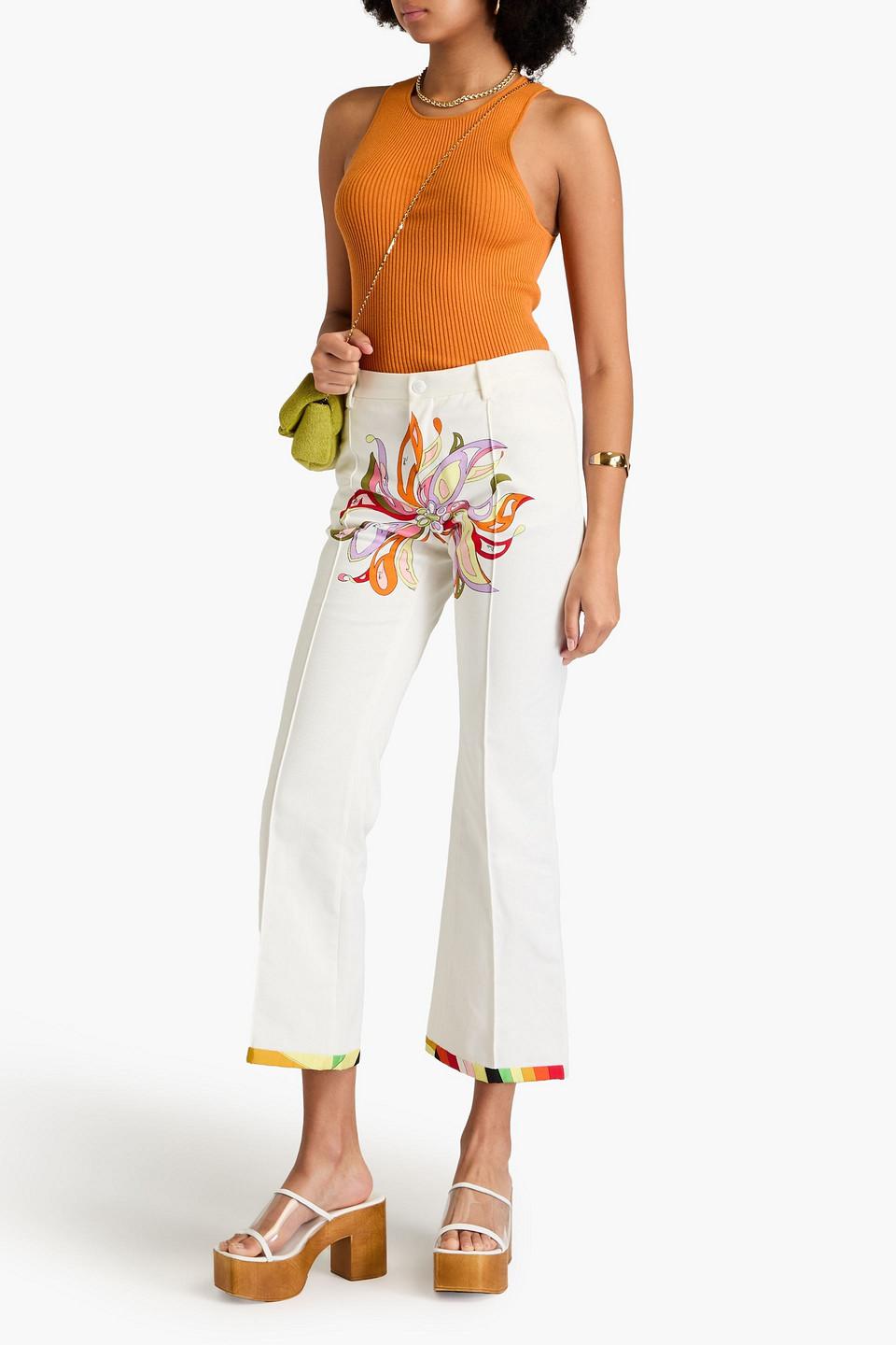 Printed cotton-blend twill flared pants