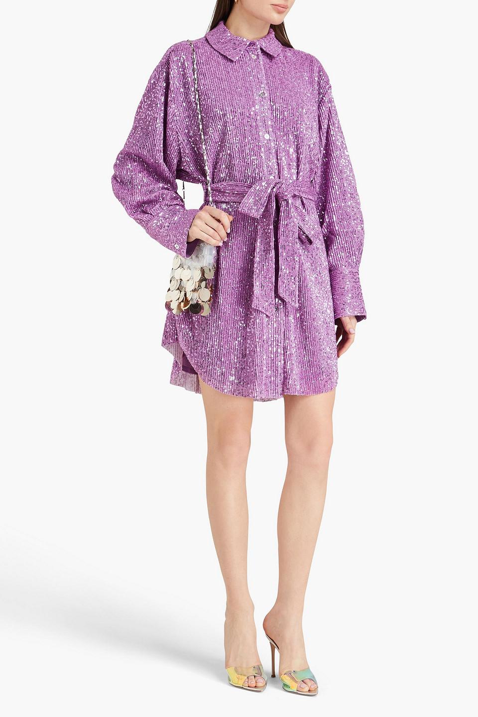 Isolde sequined lamé-jersey mini shirt dress