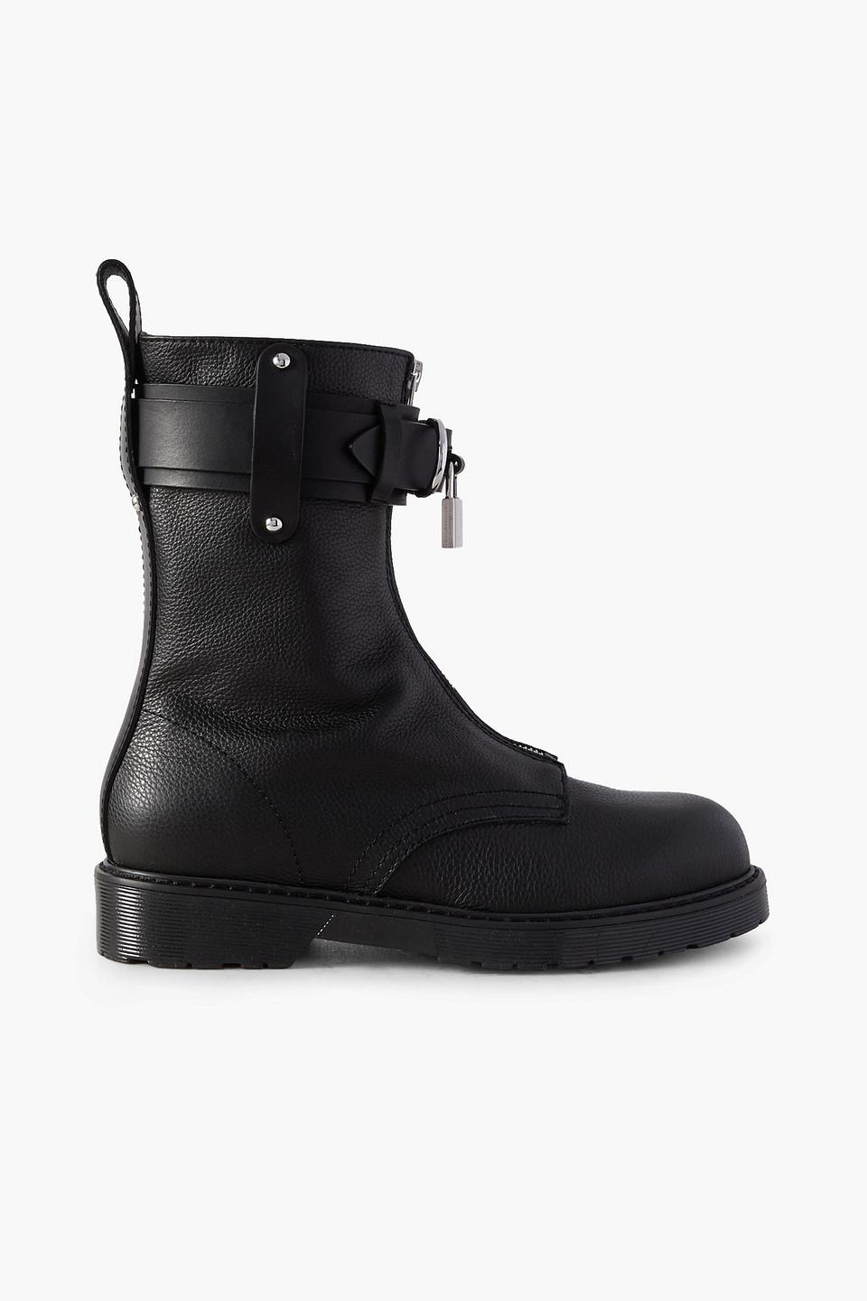 Punk buckled textured-leather ankle boots