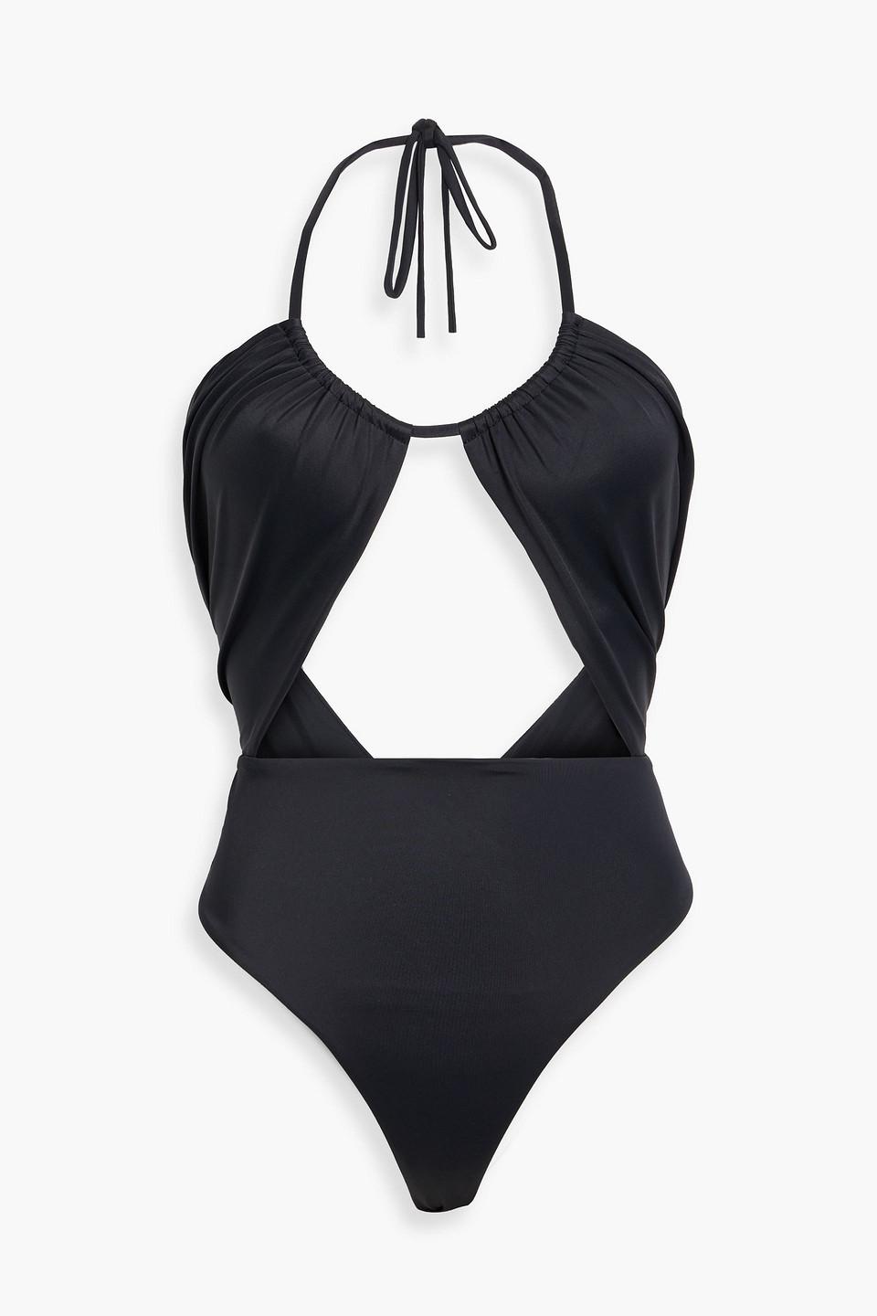 Ruched cutout halterneck swimsuit