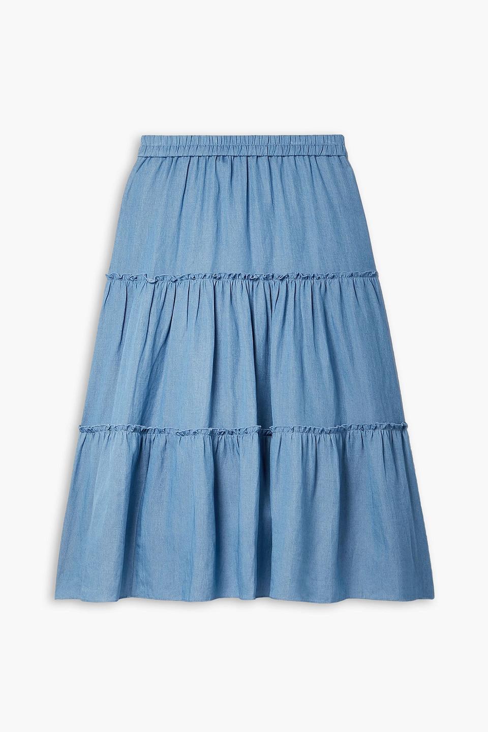 Tiered twill midi skirt