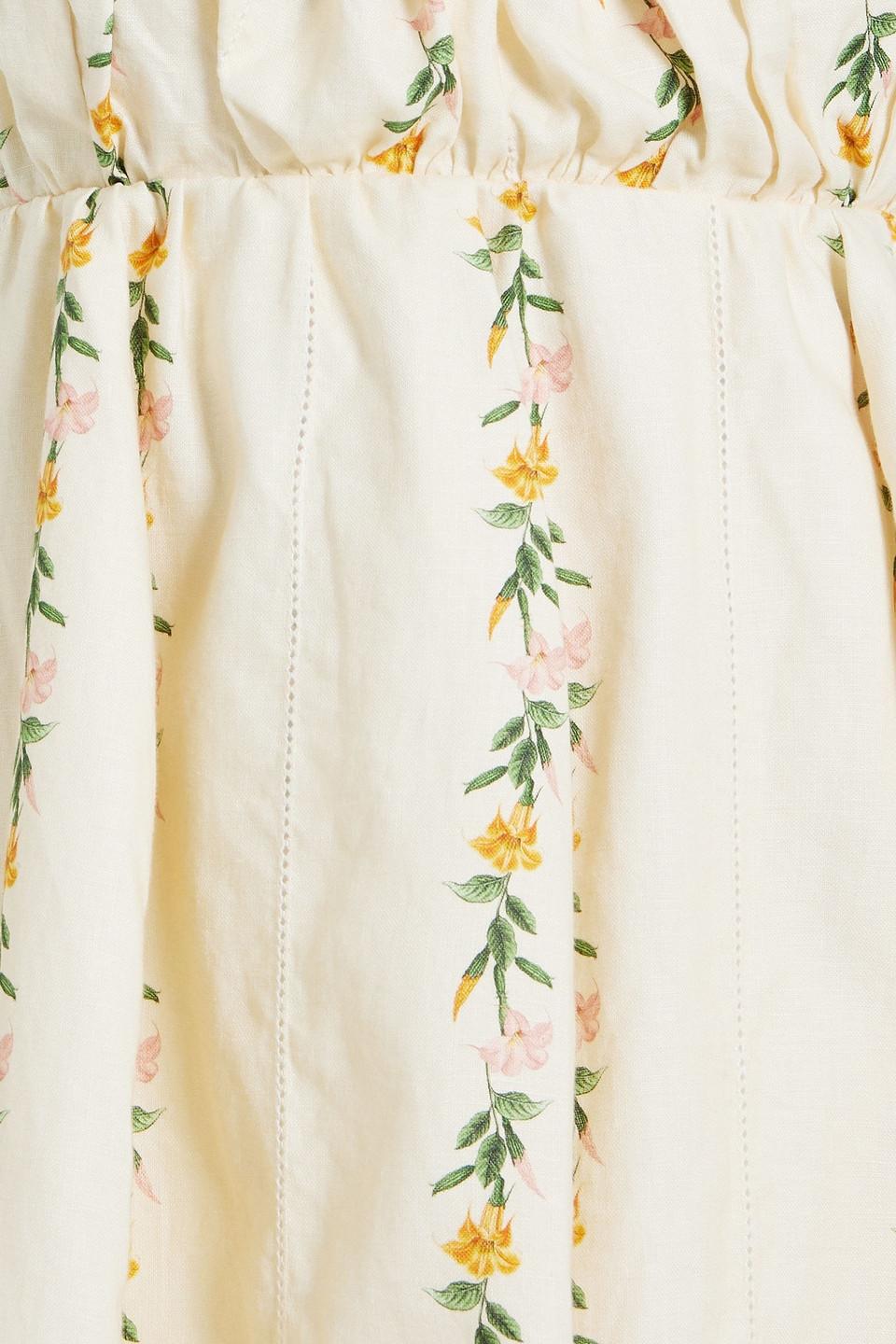 Limonaria Ranas gathered floral-print linen midi dress