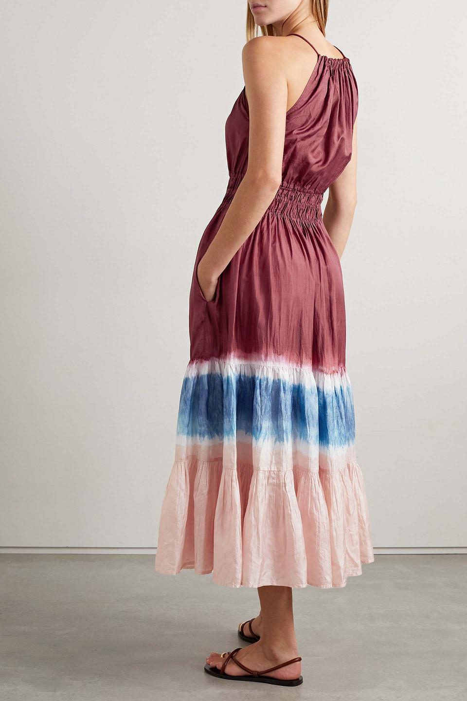 Nevaeh gathered tie-dyed silk-crepe midi dress