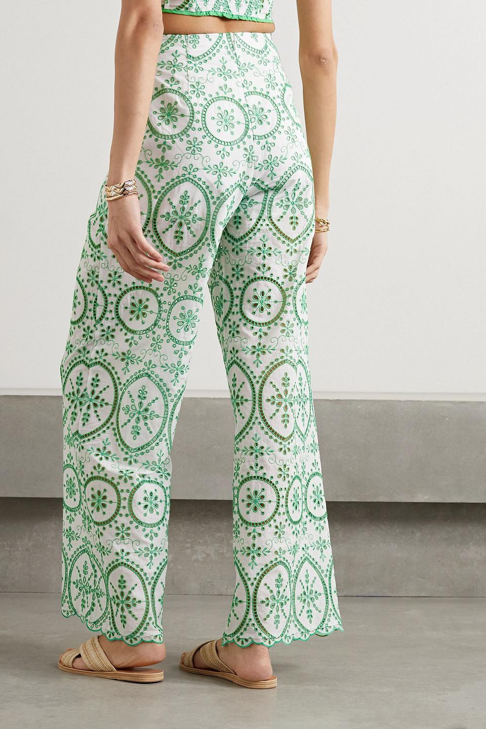 Brigid scalloped broderie anglaise cotton-blend wide-leg pants