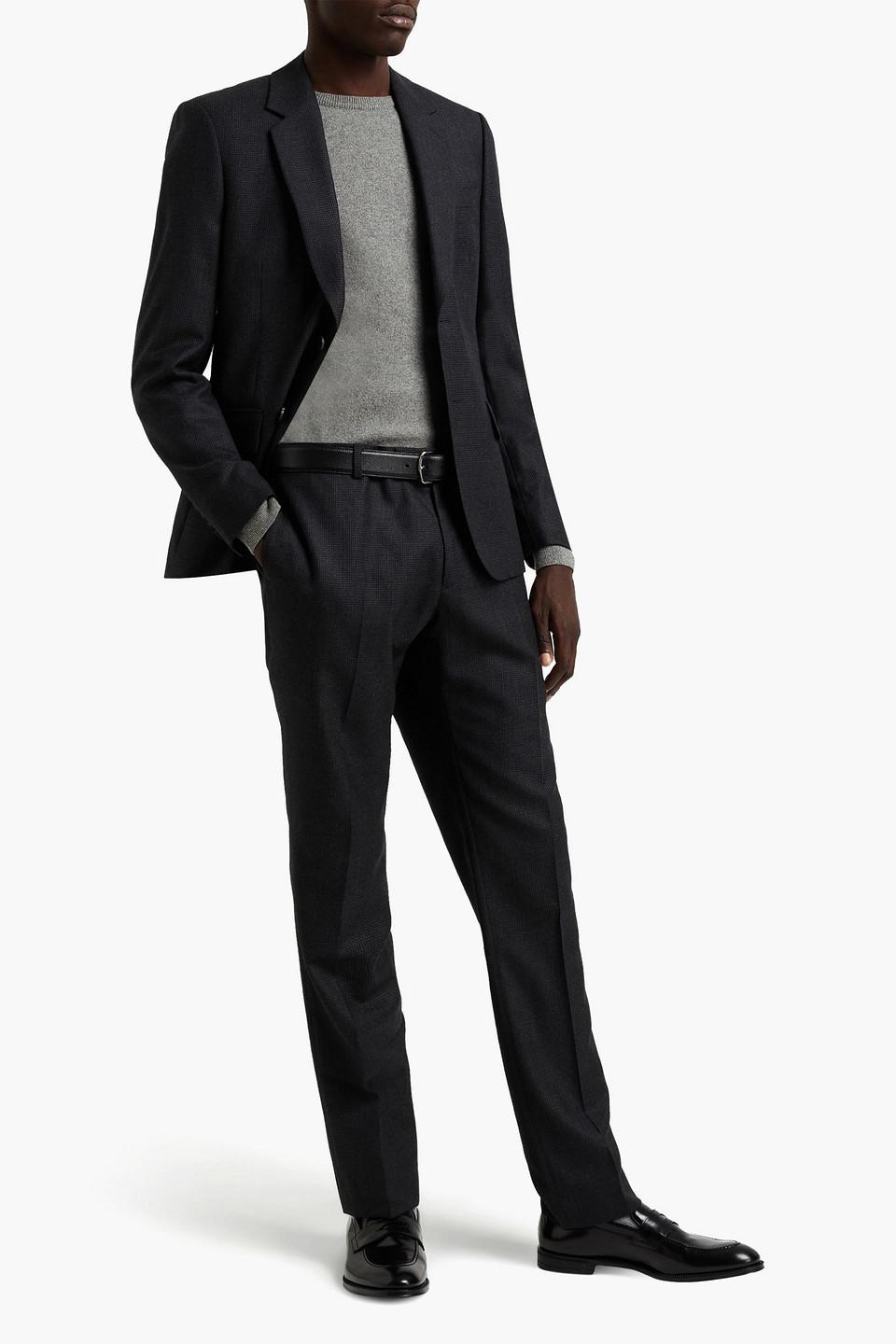 Slim-fit houndstooth wool-twill suit pants