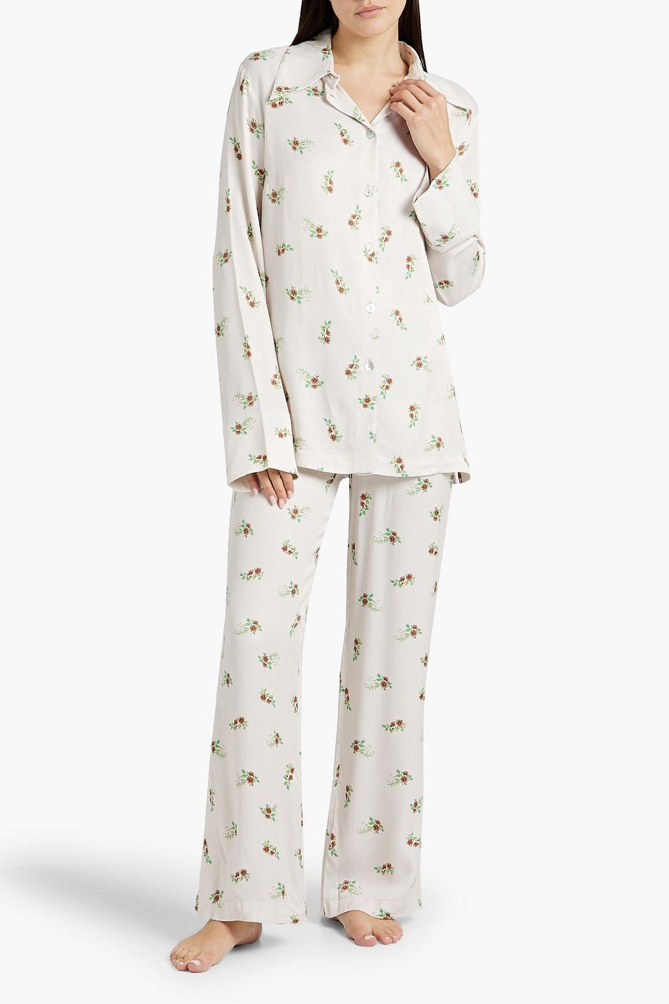 Floral-print charmeuse pajama pants