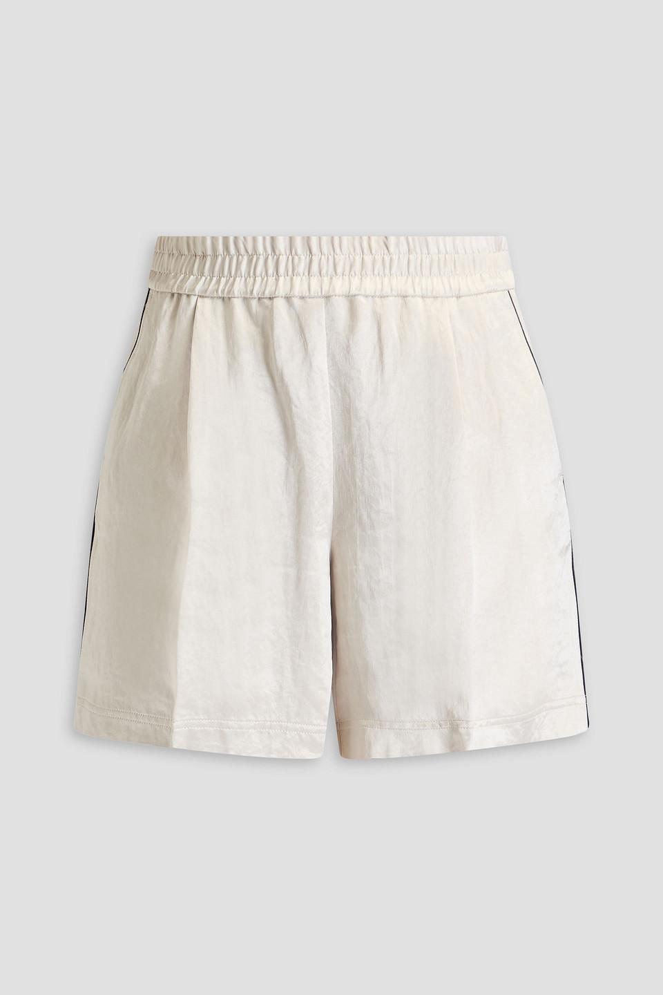 Pleated crinkled crepe-satin shorts